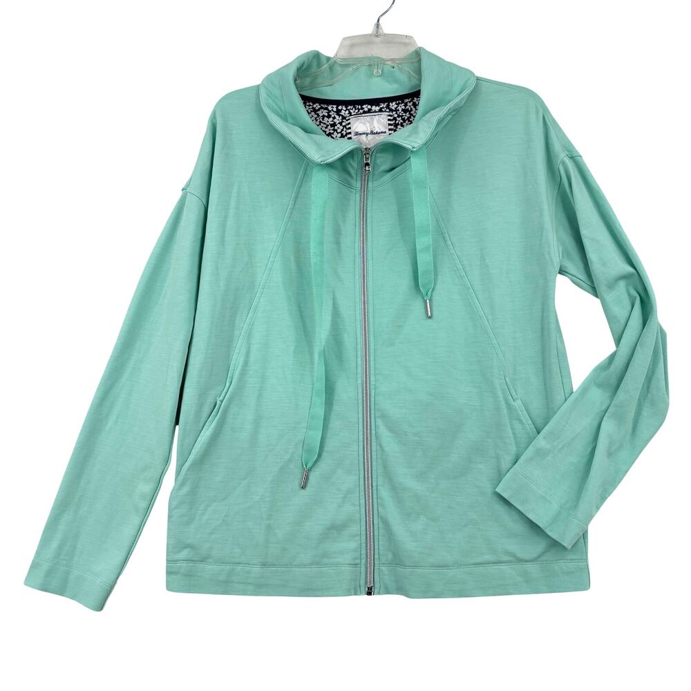 Tommy Bahama Jacket Size S Mint Green Full Zip Stretch Knit Drawstring Neck